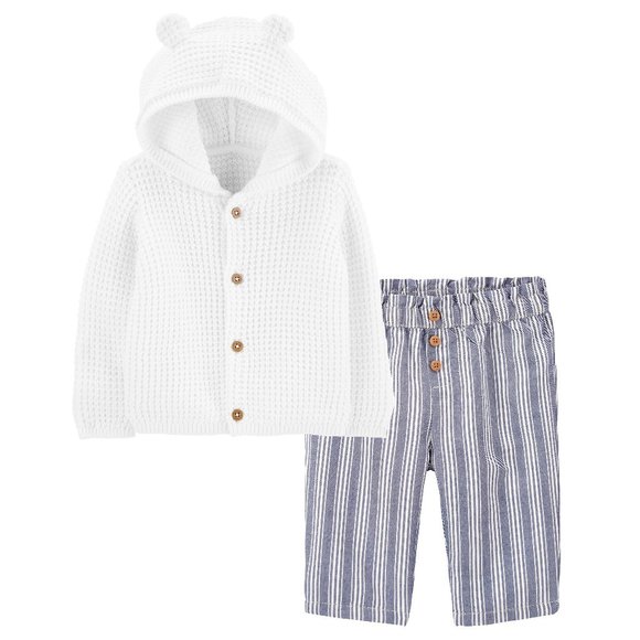 NEW Carter's Kid 3D Ear Hooded Cardigan Variegated Striped Straight Pull On Pant - Picture 1 of 9